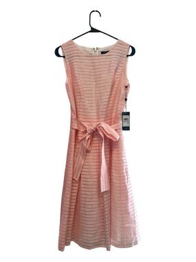 NWT Tommy Hilfiger Light Pink Striped Midi Fit & Flare Dress with Waist Tie 6